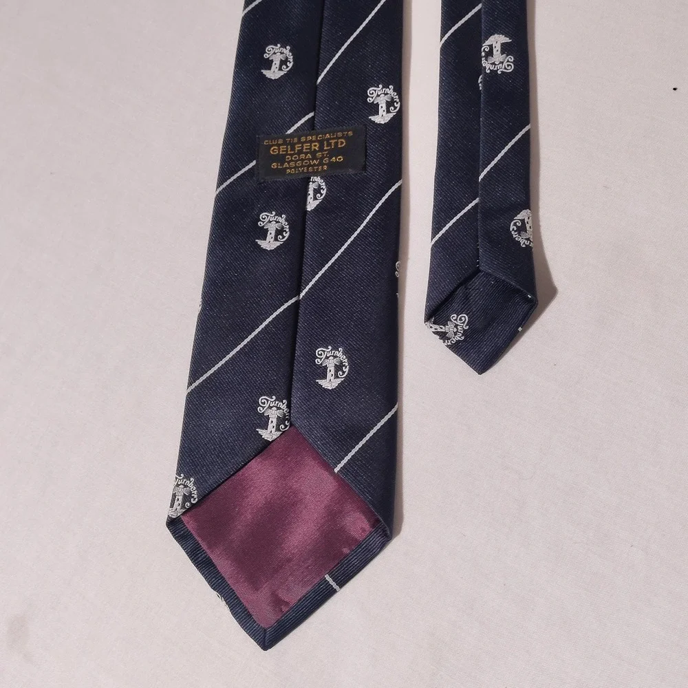 Gelfer Ltd Glasgow Turnberry Lighthouse Navy Blue Striped Mens Tie 3.25